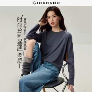 Giordano Beau Monde Women Topstitch seam detail raglan sleeve cotton tee Free Shipping 13326607