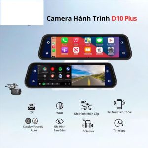 Camera Hành Trình Gương D10Plus HCCAM Có CarPlay/Android Auto Ghi Hình 2 Kênh 4K Sắc Nét Góc Siêu