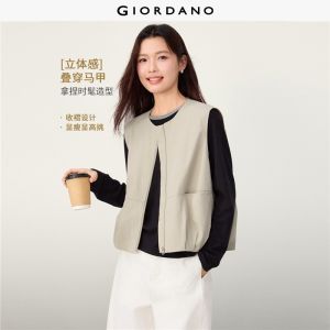 Giordano Beau Monde Women Gathered hem round neck loose vest Free Shipping 13376708