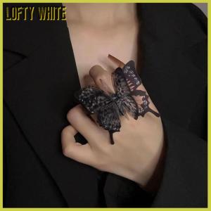 Lofty White แหวนรูปผีเสื้อแนวพังค์สีดำสุดพิเศษแบบกอธิคสามมิติวินเทจแหวนผีเสื้อสำหรับผู้หญิงเครื่องประดับของขวัญ
