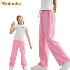 Rolanko Girls Wide Leg Sweatpants Straight Pants for Kids Girls Trousers with Pockets Sweats 5-14 Years