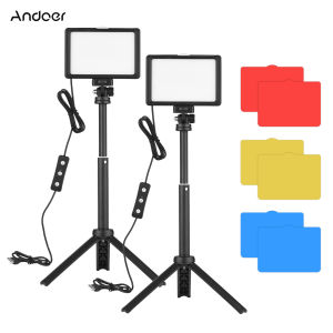 Andoer USB Video Conference Lighting Kit with 2 * LED Video Lights 5600K Dimmable + 2 * Desktop Tripods + 2 * 180° Rotatable Mounting Adapter + 8 * Color Filters(Red/Yellow/Blue/White) for Live Streaming Video Recording Online Meeting Teaching