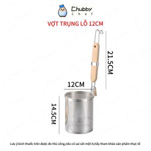 Vợt trụng hủ tiếu mì phở inox có quai treo trên thành nồi và tay cầm gỗ cách nhiệt vợt vớt đồ chiên vợt inox nhà bếp