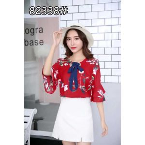 Top Belled Sleeve Shirts Floral Casual Tops and Blouse Hs-82338