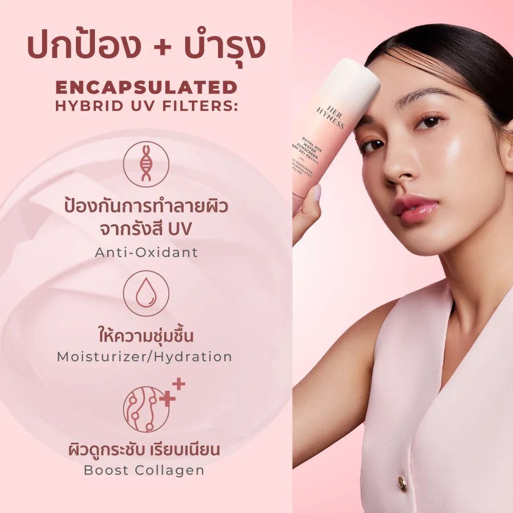 HER HYNESS ROYAL HYA WATER SUNSCREEN SPF50+ PA++++ 30 ML เฮอ ไฮเนส กันแดด เนื้อน้ำ บำรุงผิวหน้า เพิ่มความชุ่มชื้น 30 มล.