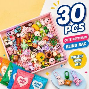 30pcs Keychain Blind Bag Cute Cartoon Pendant PVC Birthday Gift Carabiner Bag Key Backpack