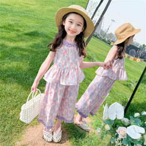 AILEBE Kids Sets Terno Sleeveless Vest Wide-Leg Pants Set Korean Style Summer Outfit Soft Breathable Loose Comfy Fit For Free Movement Trendy OOTD Pambahay For Girls 2-9 Years