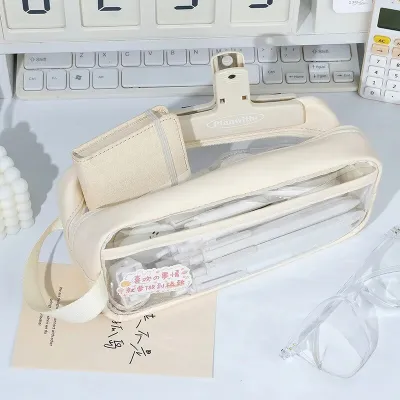 กระเป๋าดินสอใส PVC 2 ชั้น กันน้ำ จุเยอะ กล่องดินสอโปร่งใส สำหรับนักเรียน ใช้สอบ ใส่ปากกาเครื่องเขียน