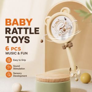 Baby Rattle Montessori Music Hand Drum Toy Sensory Puzzle BPA Free Non Toxic Easy Grip Infant Teether For Newborn