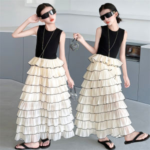 Kids Girls Princess Dresses Sleeveless Sling Layered Skirt Tiered Dress Fashion Patchwork Children Girl Daily A-Line Party Wear H260702