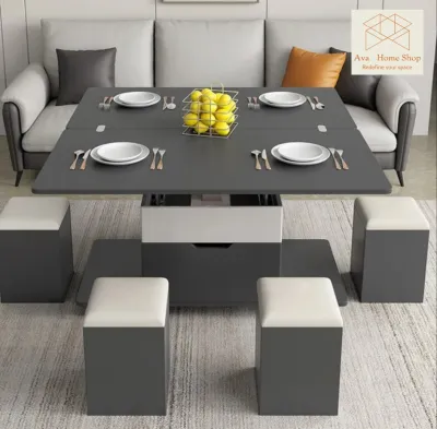 space saver center table foldable dining table study table convertible to dining table with 4 compartment stool expandable table with 4 compartment stool