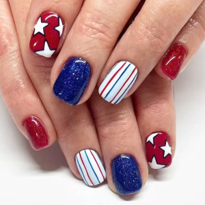 Square Press on Nail 4th of July Fake Nail Independence Day Glues on Nail Patriotic False Nail Full Cover Fake Nail