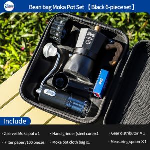 BINCOO Moka Pot Set Dual Valve Outdoor Manual Coffee Grinder Small Camping Espresso Apparatus Portable Bag Coffee Wares Storage Travel Complete Set for Outdoor