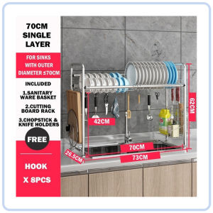 【DAILY ESSENTIAL】 Stainless Steel Single Layer Over Sink Dish Rack 60 70 90 cm
