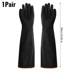 Heavy-Duty Long Cuff Latex Rubber Gloves / Acid & Alkali Resistant Chemical Protective Gear / Waterproof Anti-Slip Work Gloves