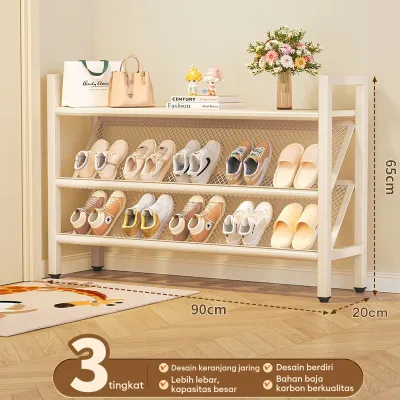 Rak Sepatu Sandal 4 Susun Rak Sepatu Sandal Stainless Steel tempat sepatu portable warna hitam