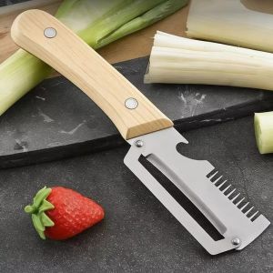 Multi‑function Stainless Steel Peeler Pang‑balat ng Tubo at Pinya Wooden Handle Kitchen Knife
