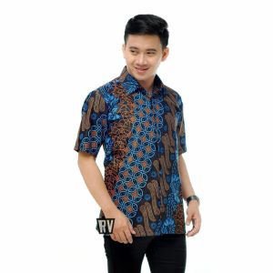 BSWART Batik HRB026 Kenongo Hem Pendek Padi Pekalongan M L XL Batik Pria MURAH Modern Grosir Eceran