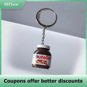 【MPJow】 2Pcs Creative Simulation Hazelnut Chocolate Jam Bottle Keychain Couple Keyring Bag Pendant Car Key Holder Gifts