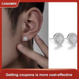 【CANAMEK 】 Shattered Zircon Stud Earrings For Men Boys Titanium Steel Round Small Earrings Minimalist Jewelry Gifts