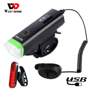 WEST BIKING Bike Light With Horn Cycling Headlamp Flashlight Rechargeable Bike Accessories Bicycle Lights Waterproof Head Light For MTB Road Bike