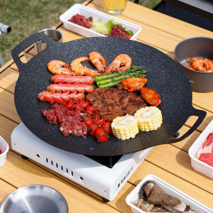 Chảo Đá Nướng Thịt Hàn Quốc Vỉ Nướng BBQ Size 34cm - Chảo Quánh Gang Chống Dính Đa Năng Không Cần Dầu Chiên Xào Rán