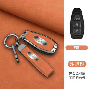 Zinc Alloy Car Smart Remote Key Fob Case Cover For Ford Focus 3 4 ST Mondeo MK3 MK4 Fiesta Fusion Kuga Goatskin Genuine Leather Frosted Buttons Protection Shell Holder Keychain