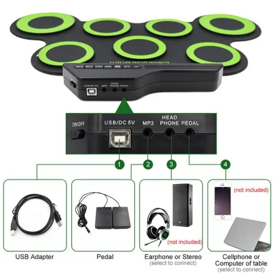Bộ Trống điện tử 7 miếng di động USB cuộn lên trống Đệm tập