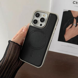 Leather Phone Case for iPhone 17 16 15 Pro Max Luxury Full Coverage Silver Plating Edges Shell Matte Pu Back Cover Capa