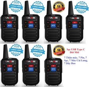 Bộ 7 Bộ đàm siêu nhỏ Mini chất lượng khủng ABS GP800 (2 Phím bấm PTT)-Sạc USB Type C
