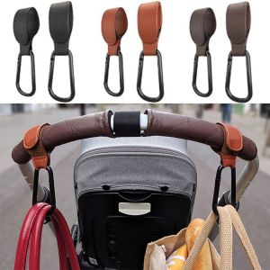 SWEET TIM Portable Convenient Hanging Bags PU Leather Aluminum Alloy Carabiner Pram Hook Cart Organizer Stroller Hooks Clips Baby Bag Stroller Hook