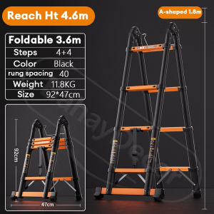 REAIM Heavy-Duty Telescopic Aluminum Ladder | Foldable Anti-Slip Multi-Purpose Step Ladder for Home & DIY