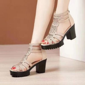[Free Shipping] WomenS Sandals New Style With Thick Heels Non-Slip Soles Open-Toe Design Mid-To-High Heel Roman Style Soft Sole And Platform Sole