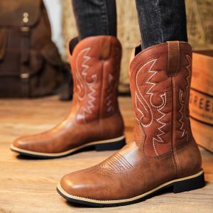 kuimi123 Mens Roper Boots Western Cowboy Boots Embroidered Roper Boots