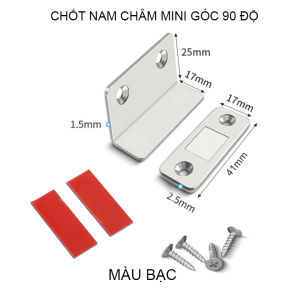 Chốt nam châm mini góc 90 độ dùng cho cánh cửa tủ đa năng có băng dính 2 mặt và vít kèm theo