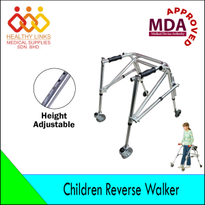 [MDA Approved] Aluminum Foldable Height Adjustable Children Reverse Walker Rollator