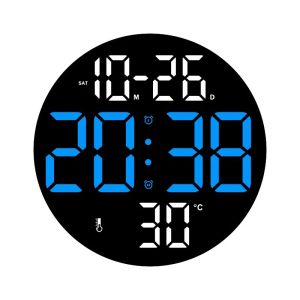 LED Wall Clock Digital Alarm Clock with Remote Control  Date Week Display Adjustable Brightness for Home Bedroom Living Room