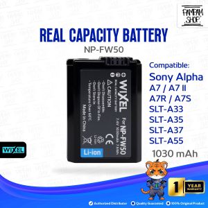 WIXEL Baterai Kamera NP-FW50 for Sony Alpha A7 A7 II A7R A7S SLT-A33 SLT-A35 SLT-A37 SLT-A55 Real Capacity Batre Batrai Camera Battery Dual Double Power NPFW50