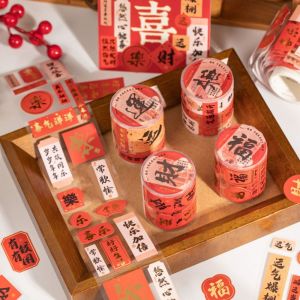 LE VICTORY 2 Meters DIY Seal Roll New Years Sticker Gift Packaging Good Luck Adhesive Label Sticker Chinese Style Best Wishes Decorative Sealing Sticker Holiday Decoration