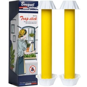 Bouquet Garni Zero Fly Trap Sticks (2 Pcs) – Super Sticky Yellow Bug Catcher – Non-Toxic Indoor & Outdoor Fly Trap – Pet-Safe Insect Control