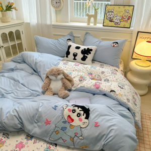 Dansunreve Cloud Cotton Bedding Sets Cartoon Shin-chan/Kuromi/Star Kirby‌/Dinosaur Printed Bed Sheet Set Duvet Cover Pillowcase