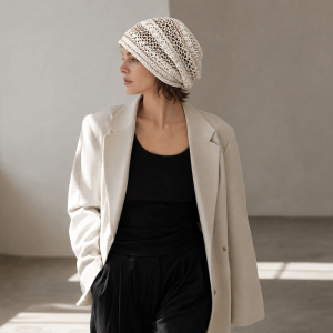 OEUVR Soft Breathable Hollowed Hat Lace Elastic Fit Openwork Knit Hat Fashion Lightweight Crochet Hat Spring Summer