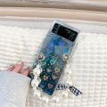 Omio for Galaxy Z Flip 4 Cute Case, Clear Holographic Heart Phone Case with Pearl Chain Bracelet Wrist Strap for Women Girls Aesthetic Glitter Rainbow Slim Shockproof Hard PC Cover. 