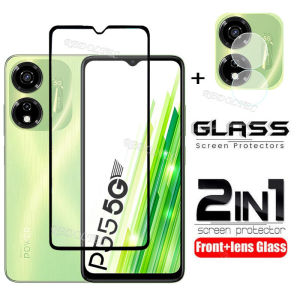 2 in 1 Itel P55 5G Screen Protector+ Protector Full Cover Full Glue ItelP55 Itel P 55 5G Tempered Glass Film Protection With Camera Flim Protection