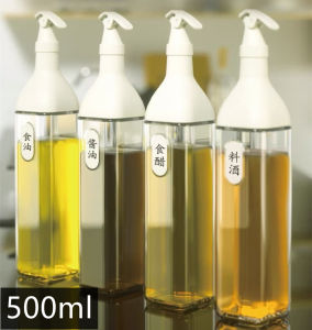 Glass Oil Pot Leak-Proof Seasoning Oil Bottle Soy Sauce Vinegar Sesame Oil Dispenser Bottle 500ml/ 480ml W/ Free English Label