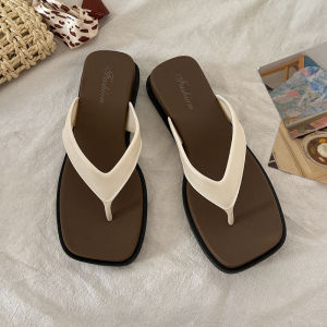 [Free Shipping] Casual WomenS Summer Flip-Flops Thick-Soled Flat-Heeled Retro Color-Block Design Beach Sandals Creative Style Travel Sandals Non-Slip