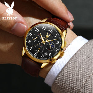 PLAYBOY Mens Watch New Waterproof Leather Fashion Casual Quartz Analog Watch for Men