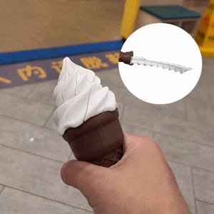 TEWUB 3D Printed Ice Cream Retractable Toy Realistic Simulation Creative Ice Cream Cone Toy Fun Ornament Safe PLA Prank Toy Funny Trick