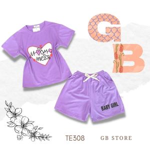 Set bộ bé gái quần đùi áo tay ngắn họa tiết trái tim siêu xinh có size từ 15kg - 35kg