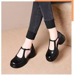 Free Shipping WomenS Thick-Soled Sandals With A First-Layer Leather Upper Chunky Heels And A Woven Design New Autumn 2026 Collection Roman-Style High Heels